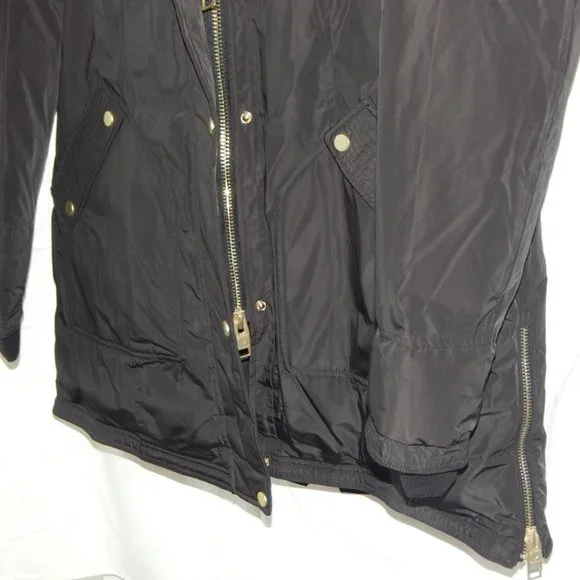 NB Series Nicole Benisti CLAREMONT Shearling Trim Down Parka Coat Black LRG NWT